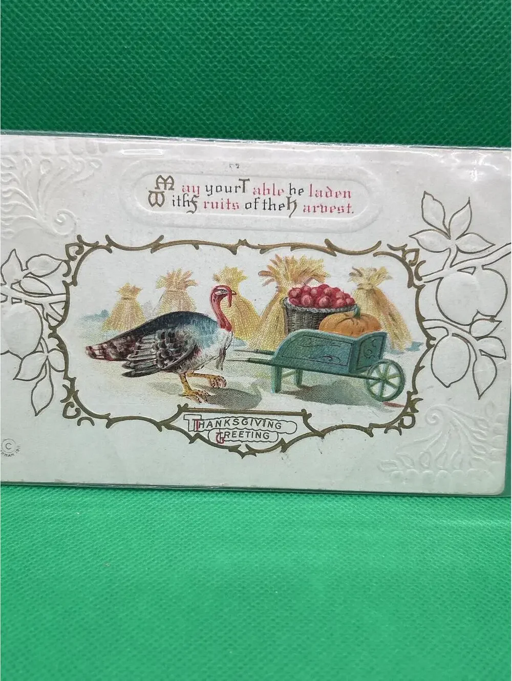 Vintage 1911 Thanksgiving Postcard with Turkey and Harvest Design - Box1